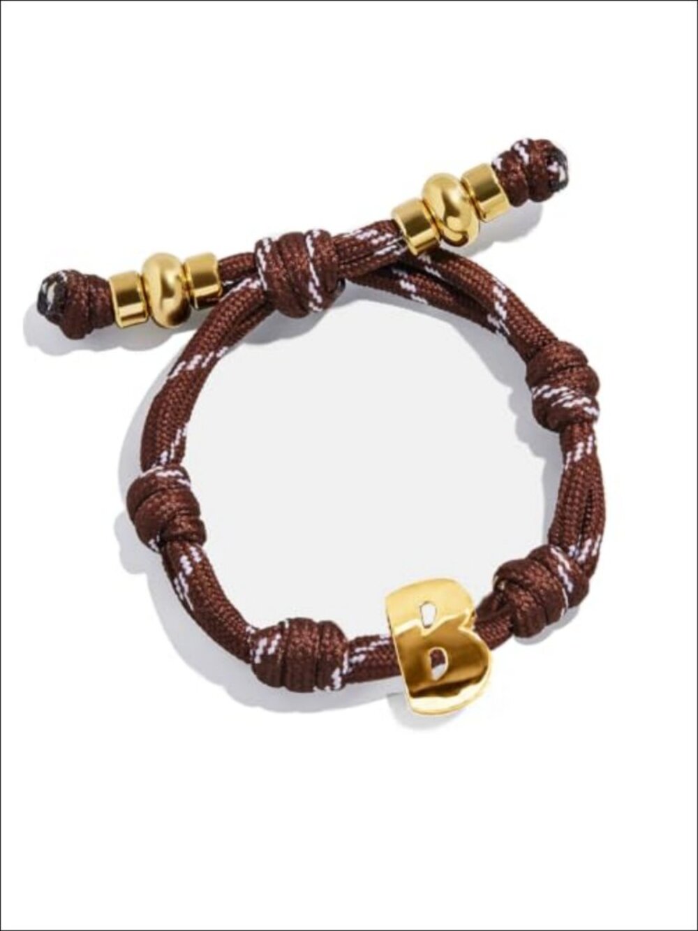 Gold Plated Bubble Initial Charm Bracelet Knotted Rope Adjustable